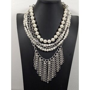 Premier Designs Ltd Edition Convertible Faux Pearl Rhinestone Fringe Necklace
